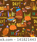 Cute Thanksgiving Seamless Pattern Composed of Funny Turkeys and Harvest 141821443
