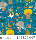 Seamless Pattern With Animals Sitting On Stacks Of Books 141821447