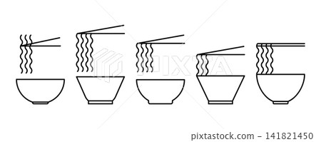 Noodle Bowls with Chopsticks Line Icon Set, Asian Food Vector Collection Noodle Bowls with Chopsticks Line Icon Set, Asian Food Vector Collection 141821450