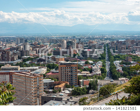 Broad panorama of dense Yerevan city with residential and commercial structures Broad panorama of dense Yerevan city with residential and commercial structures 141821581