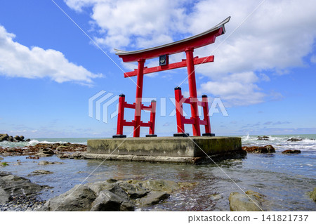 The sea gate of Konpira Shrine, standing in the Sea of Japan, in Hatsuyama Village, Hokkaido. The sea gate of Konpira Shrine, standing in the Sea of Japan, in Hatsuyama Village, Hokkaido. 141821737