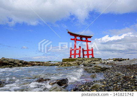 The sea gate of Konpira Shrine, standing in the Sea of Japan, in Hatsuyama Village, Hokkaido. The sea gate of Konpira Shrine, standing in the Sea of Japan, in Hatsuyama Village, Hokkaido. 141821742