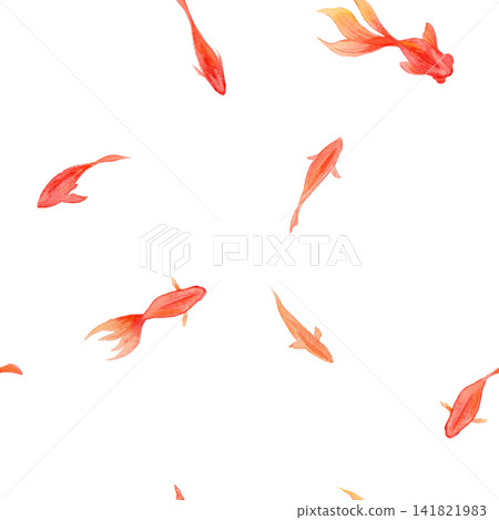 Goldfish and Summer Goldfish Watercolor Illustration Seamless Pattern Goldfish and Summer Goldfish Watercolor Illustration Seamless Pattern 141821983