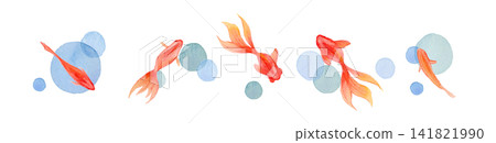 Goldfish and summer goldfish watercolor illustration frame Goldfish and summer goldfish watercolor illustration frame 141821990