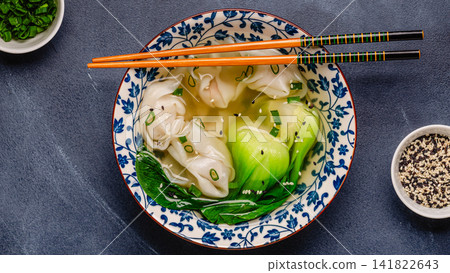 Soup with wontons and bok choy Soup with wontons and bok choy 141822643