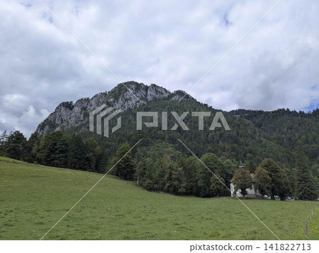 Breathtaking panoramic view of green Logar valley and high alpine mountain peaks in Slovenia Breathtaking panoramic view of green Logar valley and high alpine mountain peaks in Slovenia 141822713