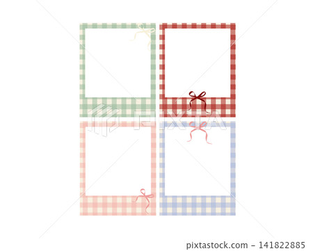 Cute photo frame set vector, colorful plaid polaroid style borders with ribbon bows for scrapbooking and decoration Cute photo frame set vector, colorful plaid polaroid style borders with ribbon bows for scrapbooking and decoration 141822885