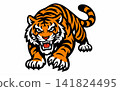 A vector illustration of a tiger mascot roaring fiercely and pouncing. 141824495