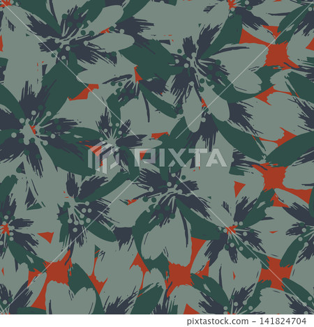 Abstract hand painted floral brush stroke seamless pattern in sage green and rust. Modern painterly botanical print for fashion textiles and wallpaper Abstract hand painted floral brush stroke seamless pattern in sage green and rust. Modern painterly botanical print for fashion textiles and wallpaper 141824704