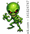 Vector illustration of a creepy green alien with glowing red eyes. 141824747