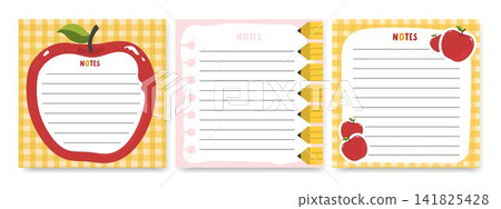 School notes template set with apple pencils and lined paper cute vector stationery design 141825428