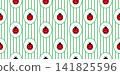 Ladybug on four leaf clover in oval with green stripes seamless pattern. Symbols of good luck in round frames on stripes backdrop. Ladybird on shamrock 141825596