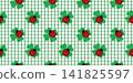 Seamless pattern with Ladybug on four leaf clover on Vichy plaid. Symbols of good luck on white backdrop. Ladybird on shamrock. St. Patrick s Day background 141825597