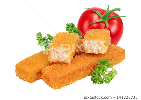 Fish finger or stick with parsley isolated on white background with full depth of field Fish finger or stick with parsley isolated on white background with full depth of field 141825733