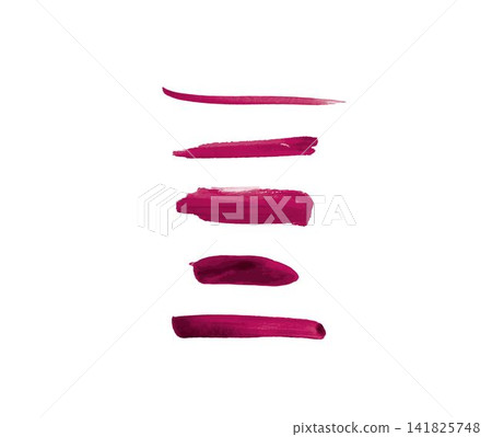Magenta watercolor brush strokes set vector, abstract pink paint swatches and cosmetic lipstick smudges bundle isolated on white background Magenta watercolor brush strokes set vector, abstract pink paint swatches and cosmetic lipstick smudges bundle isolated on white background 141825748