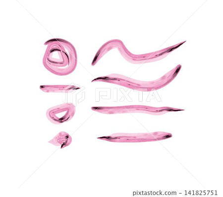 Pink gel brush strokes set vector, abstract cosmetic liquid smudge and swirl bundle, shiny glossy serum texture isolated on white background Pink gel brush strokes set vector, abstract cosmetic liquid smudge and swirl bundle, shiny glossy serum texture isolated on white background 141825751