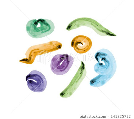 Colorful watercolor brush strokes set vector, abstract paint swatches and swirls bundle, artistic ink spots isolated on white background Colorful watercolor brush strokes set vector, abstract paint swatches and swirls bundle, artistic ink spots isolated on white background 141825752