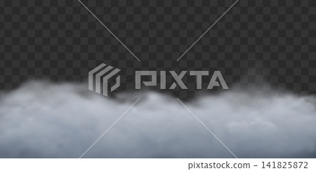 Gray fog effect on transparent dark background. Smoke cloud above floor surface with soft diffusion haze. Gray fog effect on transparent dark background. Smoke cloud above floor surface with soft diffusion haze. 141825872