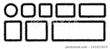 Stippled grain texture circle and rectangle frames isolated on white background. Spray dot noise vignette with dotted pattern. Dissolve effect geometric element. 141825874