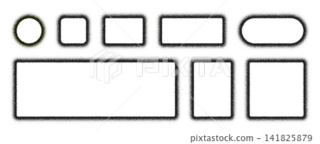 Grain stippled texture circle and rectangle frames isolated on white background. Spray dot noise vignette. Radial dissolve abstract geometric element. 141825879