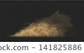 Flying dust cloud from car on black transparent background. Brown sandy particles dispersing in air with realistic dirt explosion effect. Dynamic motion overlay for design and composition. 141825886