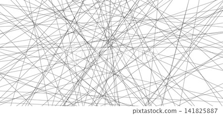Abstract asymmetric black grid pattern with straight lines. Chaotic diagonal stripe texture on white background. Minimal geometric backdrop Abstract asymmetric black grid pattern with straight lines. Chaotic diagonal stripe texture on white background. Minimal geometric backdrop 141825887