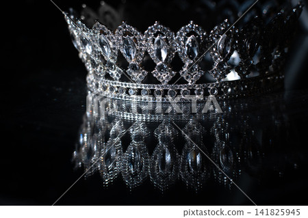 Luxury white gold Crown with Mirror Reflection on black Background. Royal Elegance. 4K Luxury white gold Crown with Mirror Reflection on black Background. Royal Elegance. 4K 141825945