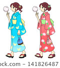 身穿浴衣、手持棉花糖的女子 141826487