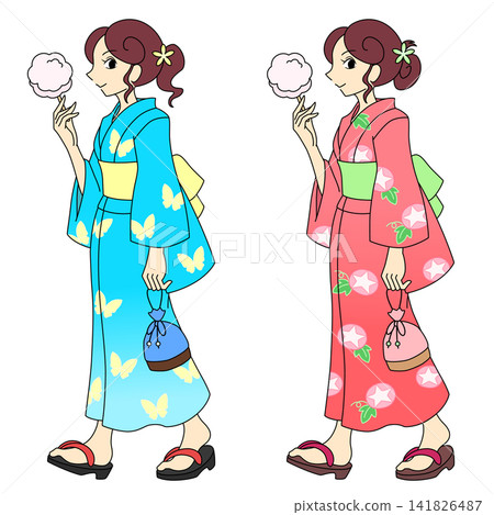 身穿浴衣、手持棉花糖的女子 身穿浴衣、手持棉花糖的女子 141826487