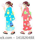 身穿浴衣、手持棉花糖的女子（彩色輪廓） 141826488