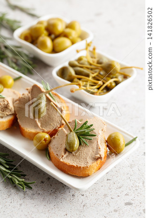 Sandwiches with homemade liver pate. Sandwiches with homemade liver pate. 141826502
