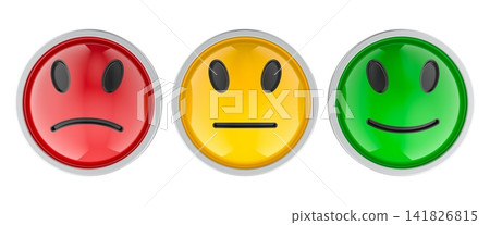 Customer satisfaction rating with red yellow and green smiley faces. 3D rendering Customer satisfaction rating with red yellow and green smiley faces. 3D rendering 141826815