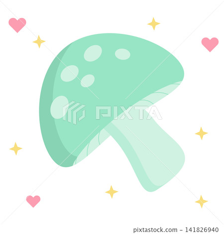 Cute Kawaii Pastel Mint Green Mushroom Icon 141826940