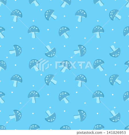 Cute Kawaii Pastel Tonal Sky Blue Mushroom Pattern Cute Kawaii Pastel Tonal Sky Blue Mushroom Pattern 141826953