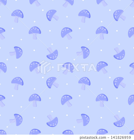 Cute Kawaii Pastel Tonal Periwinkle Mushroom Pattern Cute Kawaii Pastel Tonal Periwinkle Mushroom Pattern 141826959