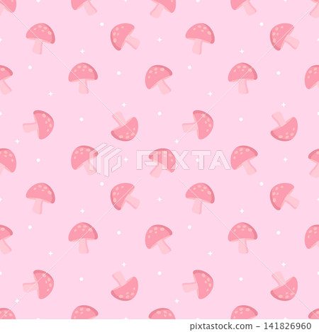 Cute Kawaii Pastel Tonal Pink Mushroom Seamless Pattern Cute Kawaii Pastel Tonal Pink Mushroom Seamless Pattern 141826960