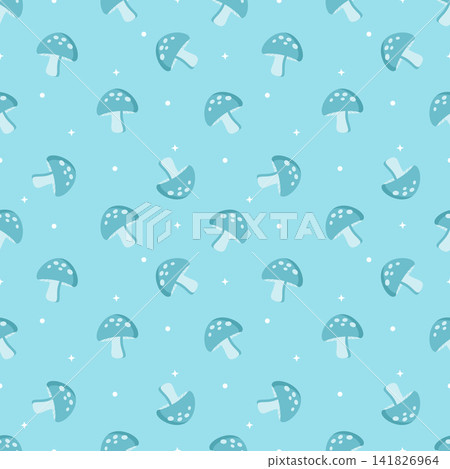 Cute Kawaii Pastel Tonal Light Blue Mushroom Pattern Cute Kawaii Pastel Tonal Light Blue Mushroom Pattern 141826964