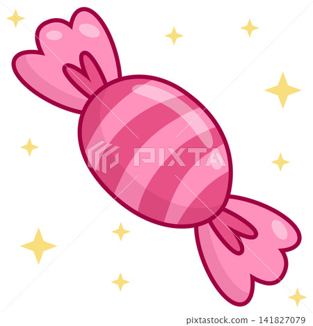 Cute Kawaii Pastel Pink Striped Candy with Stars Vector Cute Kawaii Pastel Pink Striped Candy with Stars Vector 141827079