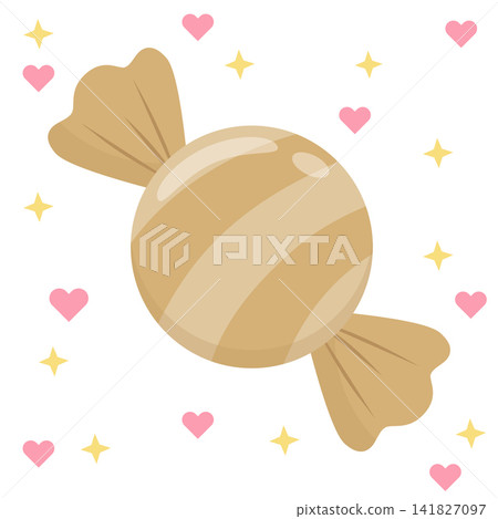 Cute Kawaii Pastel Brown Striped Candy with Hearts Vector 141827097
