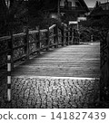Wooden Bridge in Park Landscape in Black and White 141827439