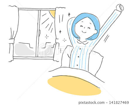 A woman who wakes up feeling refreshed in the morning and stretches in bed. A woman who wakes up feeling refreshed in the morning and stretches in bed. 141827469