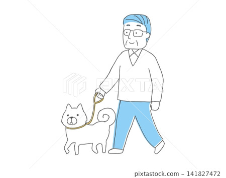 一個中年男子walking狗 一個中年男子walking狗 141827472