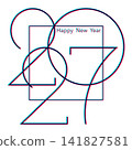 2027 New Year logo design, Glitch Art Effect. thin numbers with anaglyph effect of color shift for template card, invitation, calendar, party, label illustration isolated or white background 141827581
