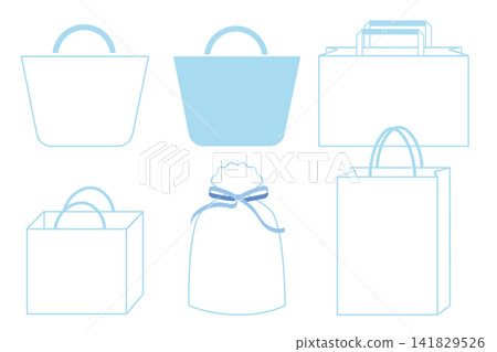 Paper shopping bag, Icon design, light blue. Paper shopping bag, Icon design, light blue. 141829526