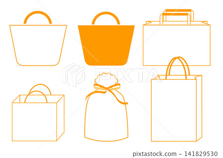 Paper shopping bag, icon design, orange color. Paper shopping bag, icon design, orange color. 141829530