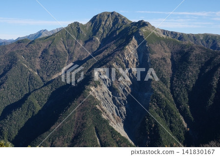 A mountainous landscape featuring the rocky ridges and deep valleys of Mt. Shiomi. A mountainous landscape featuring the rocky ridges and deep valleys of Mt. Shiomi. 141830167