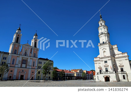 Kaunas City Hall and Church in the City Hall Square in the Old Town of Kaunas, Lithuania's second-largest city in the Baltic states. Kaunas City Hall and Church in the City Hall Square in the Old Town of Kaunas, Lithuania's second-largest city in the Baltic states. 141830274