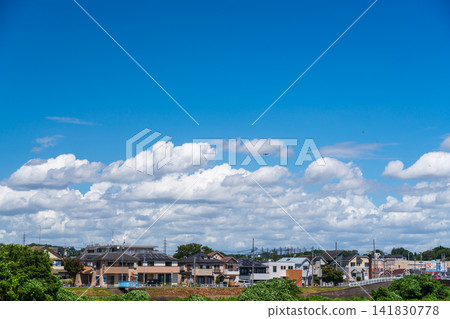 Summer sky and residential area in the suburbs of Tokyo Summer sky and residential area in the suburbs of Tokyo 141830778