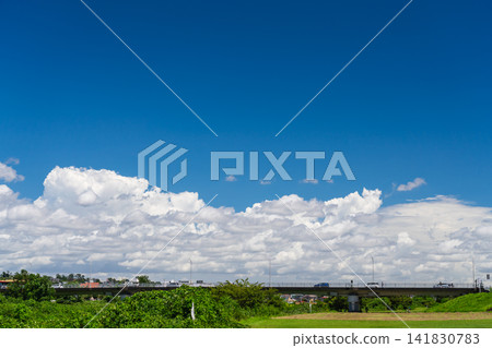 Summer sky and residential area in the suburbs of Tokyo Summer sky and residential area in the suburbs of Tokyo 141830783