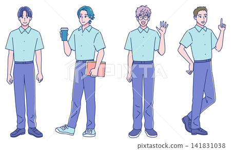 歡樂的動漫風格男學生短袖制服全身 歡樂的動漫風格男學生短袖制服全身 141831038